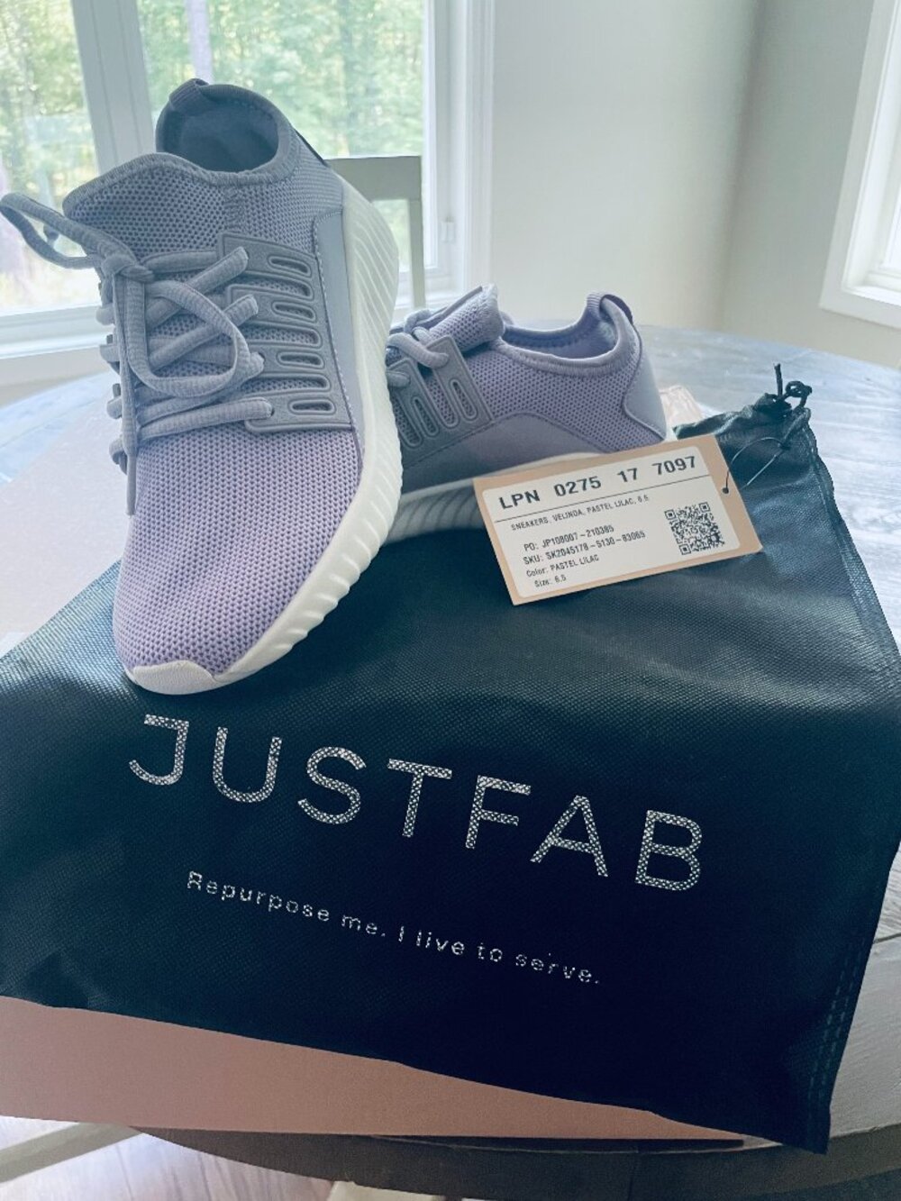 Velinda Knit Flat Sneakers from JustFab in Liliac
